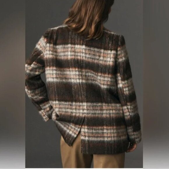 NWT Anthropologie Maeve Brushed Plaid Blazer Coat Jacket Small Fall Wool Blend - Picture 3 of 15